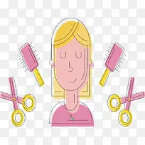 剪发女孩矢量素材-空若网 剪发女孩矢量素材-空若网