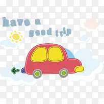 矢量可爱小汽车的旅行.-空若网 矢量可爱小汽车的旅行.-空若网