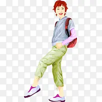 手绘水彩踏青女性-空若网 手绘水彩踏青女性-空若网