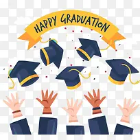 毕业快乐抛博士帽卡通图-空若网 毕业快乐抛博士帽卡通图-空若网