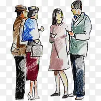 手绘水彩交谈人群-空若网 手绘水彩交谈人群-空若网