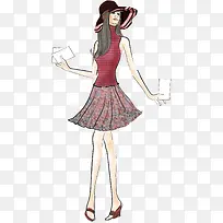 手绘时尚红色服饰美女-空若网 手绘时尚红色服饰美女-空若网