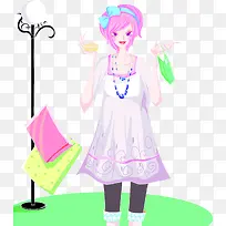 手绘彩色时尚购物女生-空若网 手绘彩色时尚购物女生-空若网