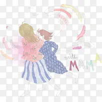 手绘可爱奔跑母女-空若网 手绘可爱奔跑母女-空若网