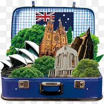 澳大利亚卡通景点行李箱-空若网 澳大利亚卡通景点行李箱-空若网