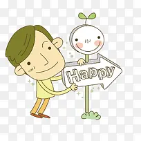 手扶通往快乐地方路标的男孩-空若网 手扶通往快乐地方路标的男孩-空若网