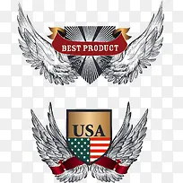 矢量手绘翅膀徽章-空若网 矢量手绘翅膀徽章-空若网