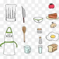 矢量手绘卡通厨具和食物-空若网 矢量手绘卡通厨具和食物-空若网