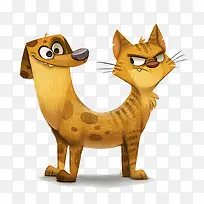 黄色插画猫与狗-空若网 黄色插画猫与狗-空若网