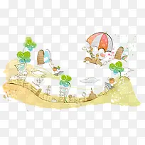 卡通城市插画矢量图-空若网 卡通城市插画矢量图-空若网