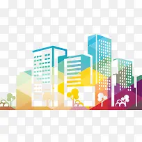 彩色城市建筑镂空背景-空若网 彩色城市建筑镂空背景-空若网