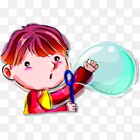 可爱手绘吹泡泡男孩-空若网 可爱手绘吹泡泡男孩-空若网