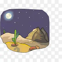 沙漠仙人掌夜景风景插画矢量-空若网 沙漠仙人掌夜景风景插画矢量-空若网