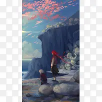 红色云彩手绘插画-空若网 红色云彩手绘插画-空若网