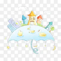 卡通建筑与鸭子-空若网 卡通建筑与鸭子-空若网