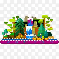 手绘卡通树林水矢量图-空若网 手绘卡通树林水矢量图-空若网