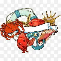 手绘卡通创意海鲜-空若网 手绘卡通创意海鲜-空若网