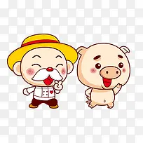 卡通老头和猪可爱-空若网 卡通老头和猪可爱-空若网