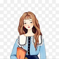 蓝色清新少女插画-空若网 蓝色清新少女插画-空若网