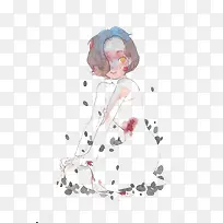 简约受伤少女水彩-空若网 简约受伤少女水彩-空若网