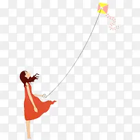 卡通少女放风筝-空若网 卡通少女放风筝-空若网
