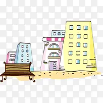 春天手绘彩色建筑-空若网 春天手绘彩色建筑-空若网