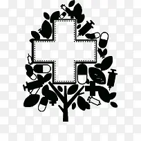 黑色的针筒树装饰剪影-空若网 黑色的针筒树装饰剪影-空若网