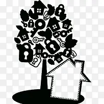 黑色的创意树装饰剪影-空若网 黑色的创意树装饰剪影-空若网