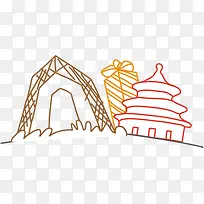 手绘彩色线条建筑-空若网 手绘彩色线条建筑-空若网