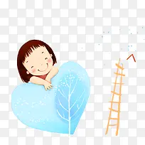 女孩爱心和梯子-空若网 女孩爱心和梯子-空若网