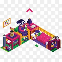 扁平化家居场景-空若网 扁平化家居场景-空若网