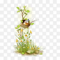 创意合成效果树枝小鸟-空若网 创意合成效果树枝小鸟-空若网