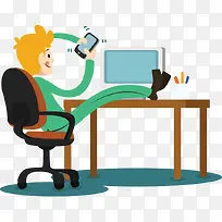 矢量插画办公卡通玩手机-空若网 矢量插画办公卡通玩手机-空若网