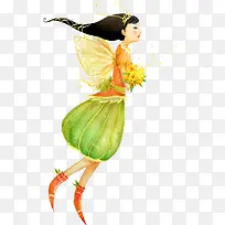 手绘黄色翅膀美女-空若网 手绘黄色翅膀美女-空若网