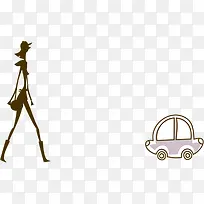 手绘棕色时尚美女汽车-空若网 手绘棕色时尚美女汽车-空若网