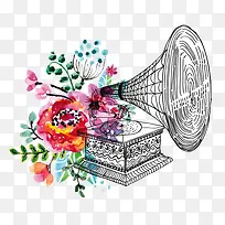 手绘留声机花纹图案-空若网 手绘留声机花纹图案-空若网