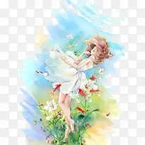 女孩 花 素雅 插画-空若网 女孩 花 素雅 插画-空若网