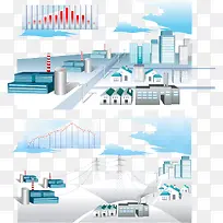蓝色矢量高清手绘工厂风景素材-空若网 蓝色矢量高清手绘工厂风景素材-空若网