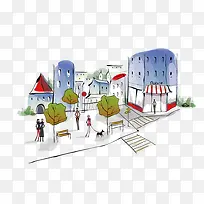 手绘城市建筑 插画 手绘-空若网 手绘城市建筑 插画 手绘-空若网