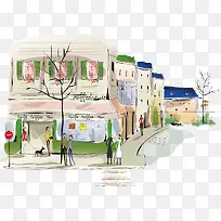 手绘城市建筑 插画 手绘-空若网 手绘城市建筑 插画 手绘-空若网