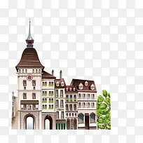 卡通手绘 城市建筑 插画-空若网 卡通手绘 城市建筑 插画-空若网