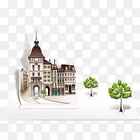 卡通手绘 城市建筑 插画-空若网 卡通手绘 城市建筑 插画-空若网