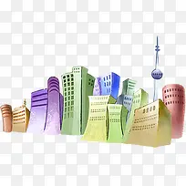 手绘彩色城市建筑-空若网 手绘彩色城市建筑-空若网