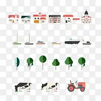 扁平化建筑船树图标-空若网 扁平化建筑船树图标-空若网