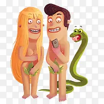 卡通手绘男女和蛇-空若网 卡通手绘男女和蛇-空若网