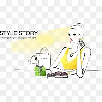 手绘时尚购物美女-空若网 手绘时尚购物美女-空若网