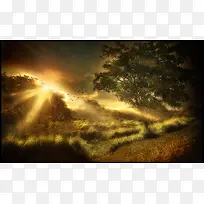 夕阳树枝大山唯美-空若网 夕阳树枝大山唯美-空若网