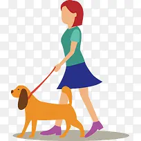 手绘女孩牵狗-空若网 手绘女孩牵狗-空若网