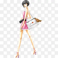 手绘时尚美女狗狗-空若网 手绘时尚美女狗狗-空若网