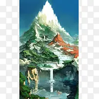 手绘白色远山插画-空若网 手绘白色远山插画-空若网